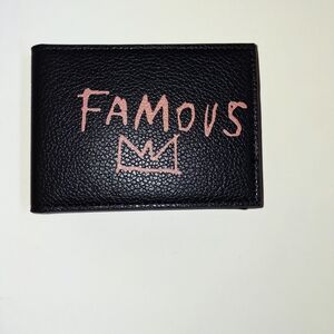 Coach Black Leather Card & Key Holder with Pink 'FAMOUS' Script